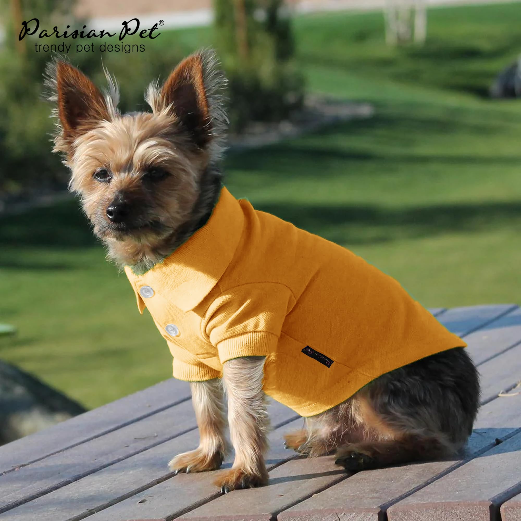 Parisian Pet Dog Polo Shirts - Breathable Dog Cotton Shirt - Solid Yellow Color, Summer Pullover Dog Clothes - Button Up Collar